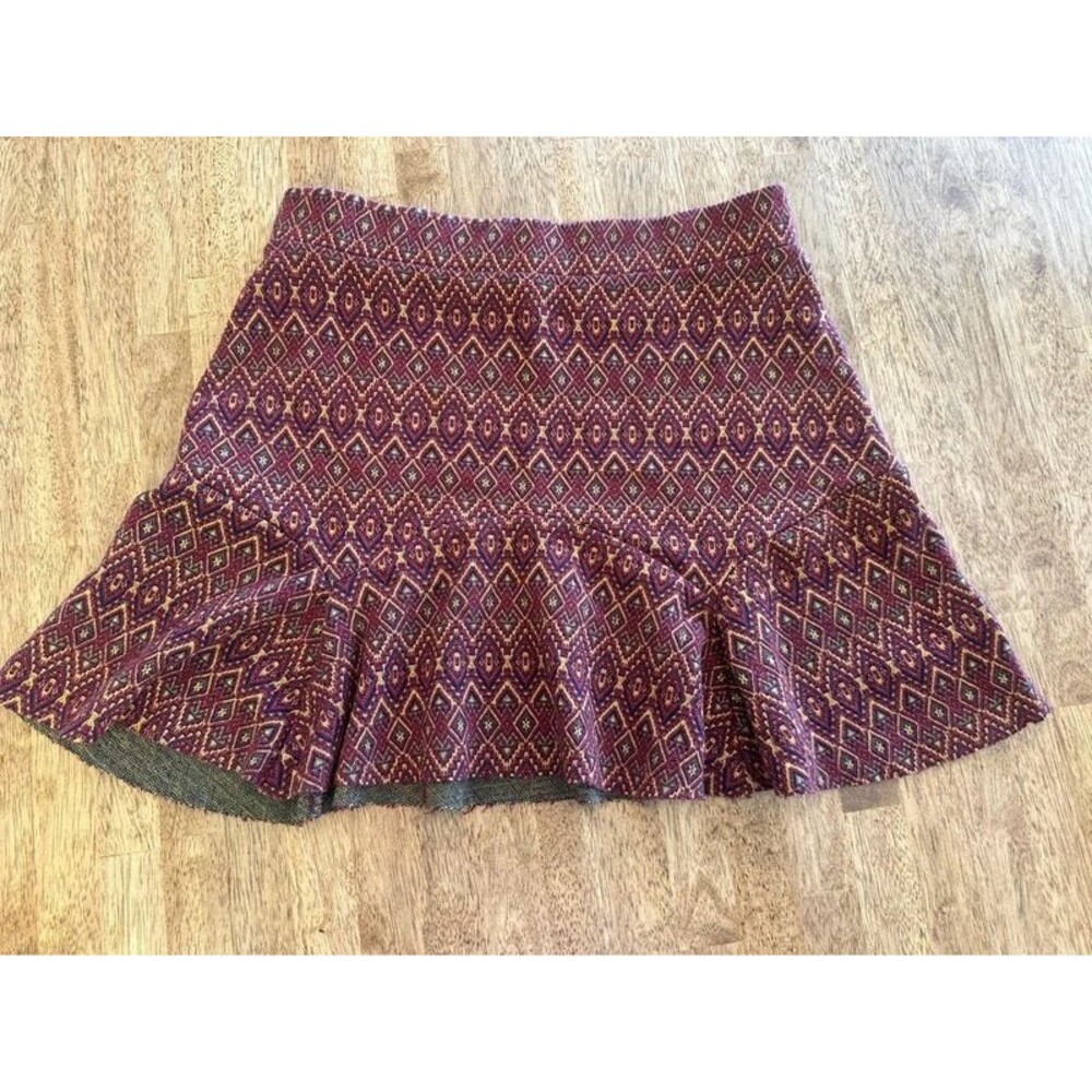 Free People Geometric Jacquard Knit Ruffle Mini Skirt Burgundy Medium